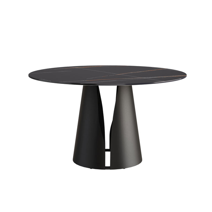 Modern Artificial Stone Round Carbon Steel Base Dining Table, Can Accommodate 6 People - Black