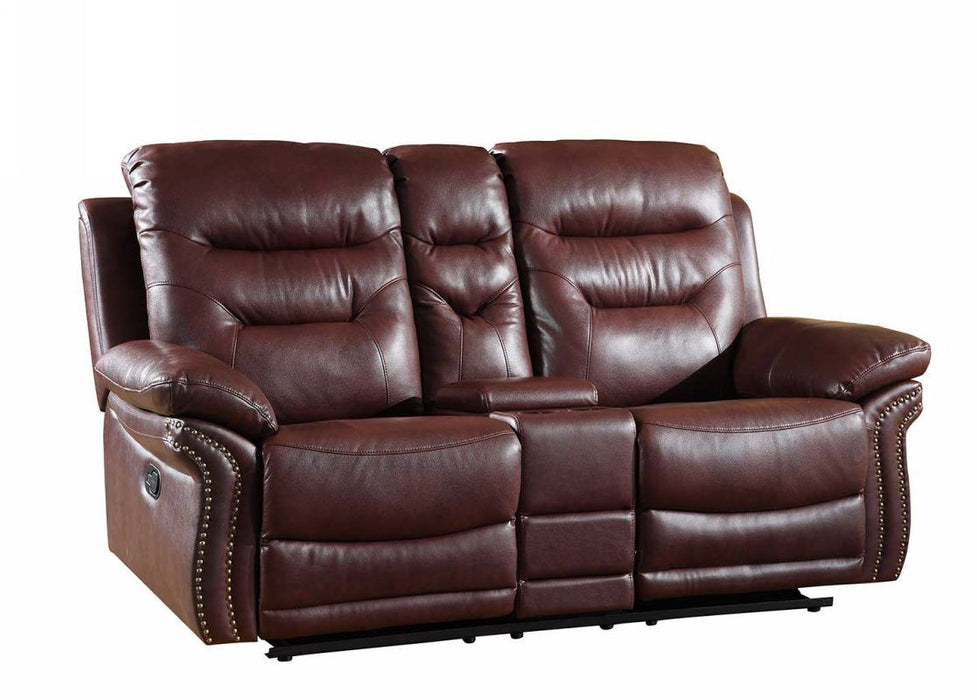 Faux Leather Manual Reclining Loveseat With Storage - Burgundy