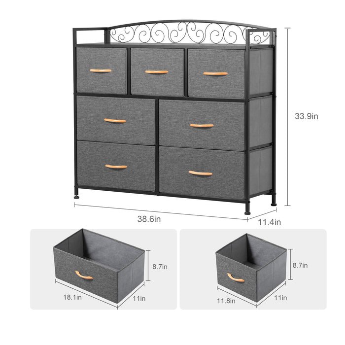 Steel And Fabric Seven Drawer Combo Dresser - Gray / Black