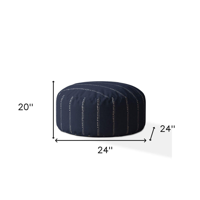 Cotton Round Striped Pouf Ottoman - Blue