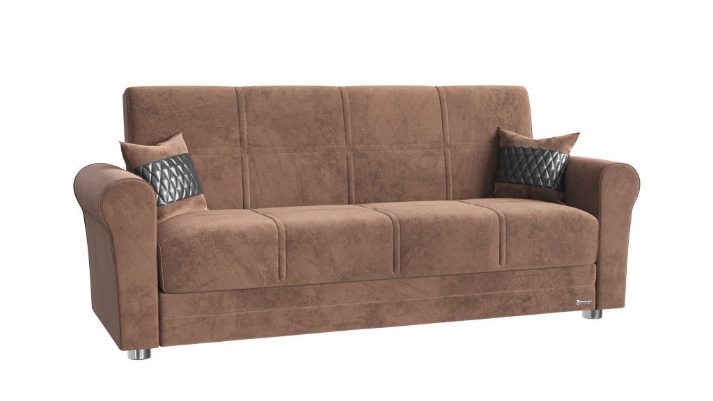 Microfiber Sleeper Sleeper Sofa And Toss Pillows With Silver Legs - Brown