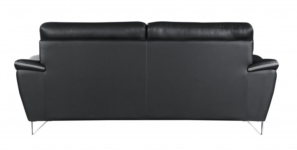 Sofa With Silver Legs Leather - Black