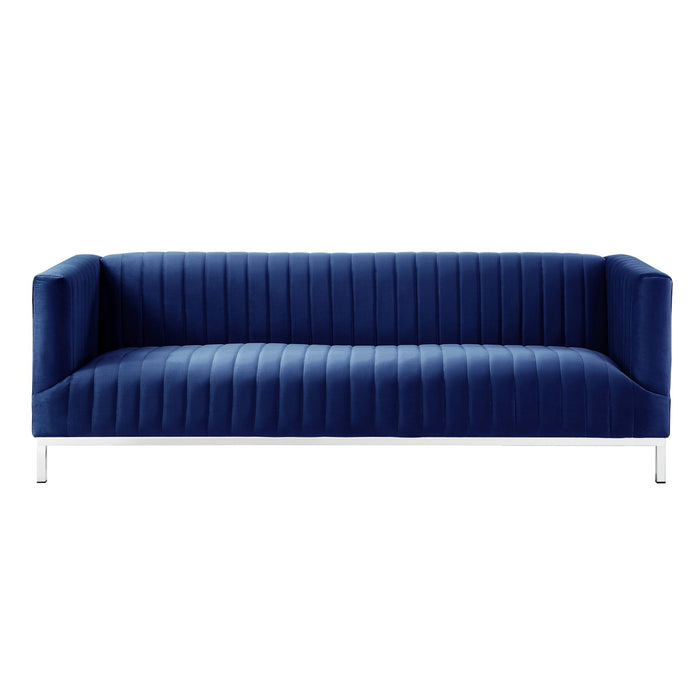 Sofa Velvet With Silver Legs - Navy Blue