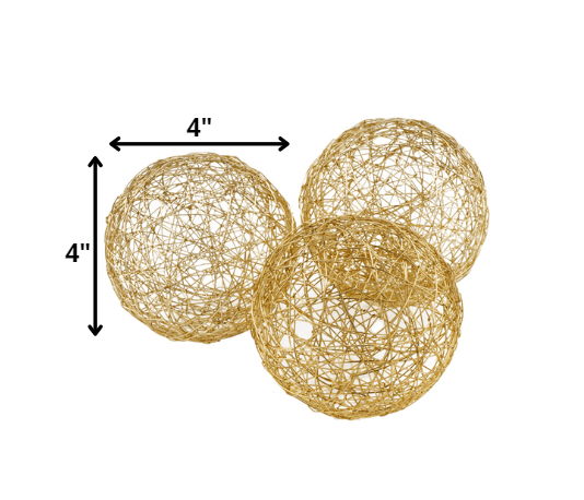 Wire Spheres (Set of 3) - Gold - Iron