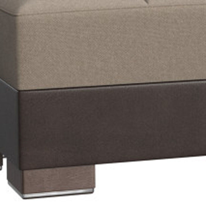 Chenille Faux Leather Tufted Storage Ottoman - Beige / Brown