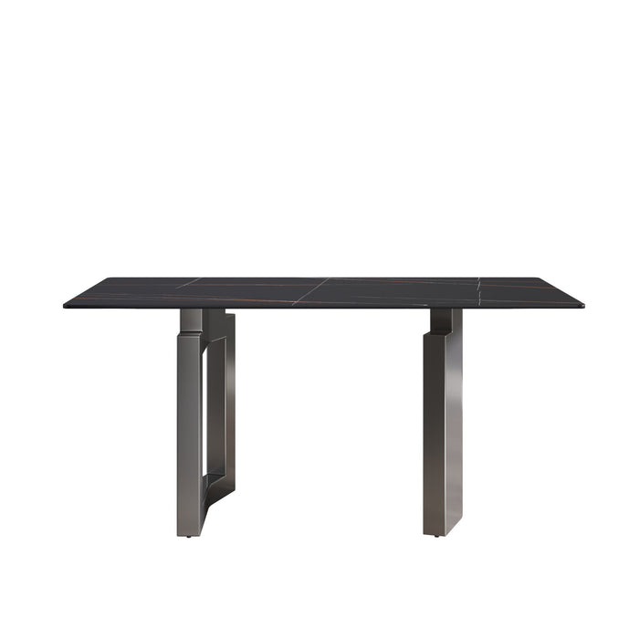 Modern Artificial Stone Black Straight Edge Metal Leg Dining Table