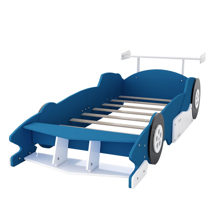 Twin Size Race Car-Shaped Platform Bed With Wheels