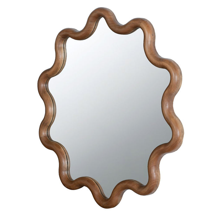 Wooden Accent Mirror With Unique Frame, Wall Mirror For Living Room Bedroom Entryway - Brown