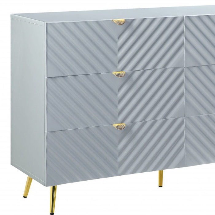 Six Drawer Double Dresser - Gray