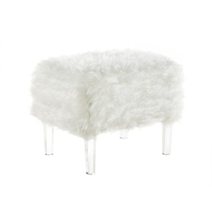 Faux Fur Ottoman - Clear / White