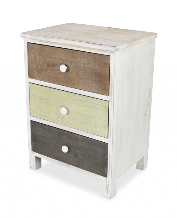 Side Cabinet With 3 Drawers - Distressed Gray / White