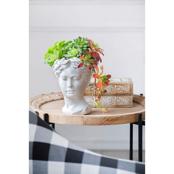 Greek Style Cement Head Planter Indoor / Outdoor Home Garden Decor - Gray