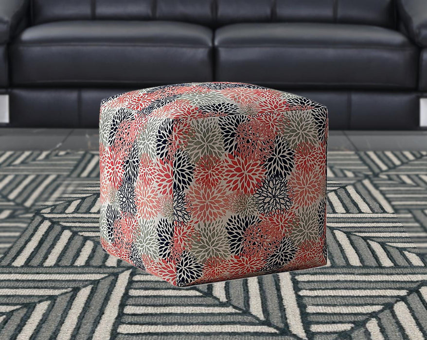 Polyester Floral Pouf Cover - Coral