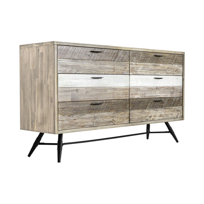 Multi Tonal Rustic Solid Wood Six Drawer Double Dresser - Natural / Ivory