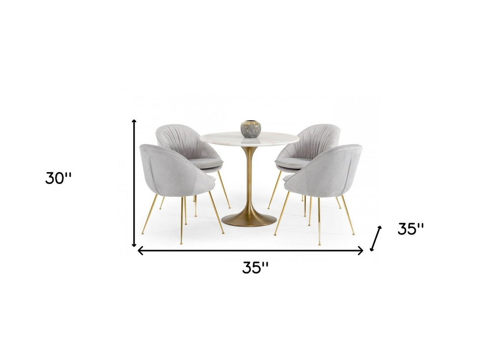 Rounded Marble And Metal Dining Table - White / Gold