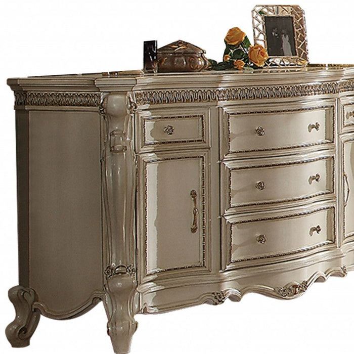 Solid Wood Five Drawer Triple Dresser - Pearl