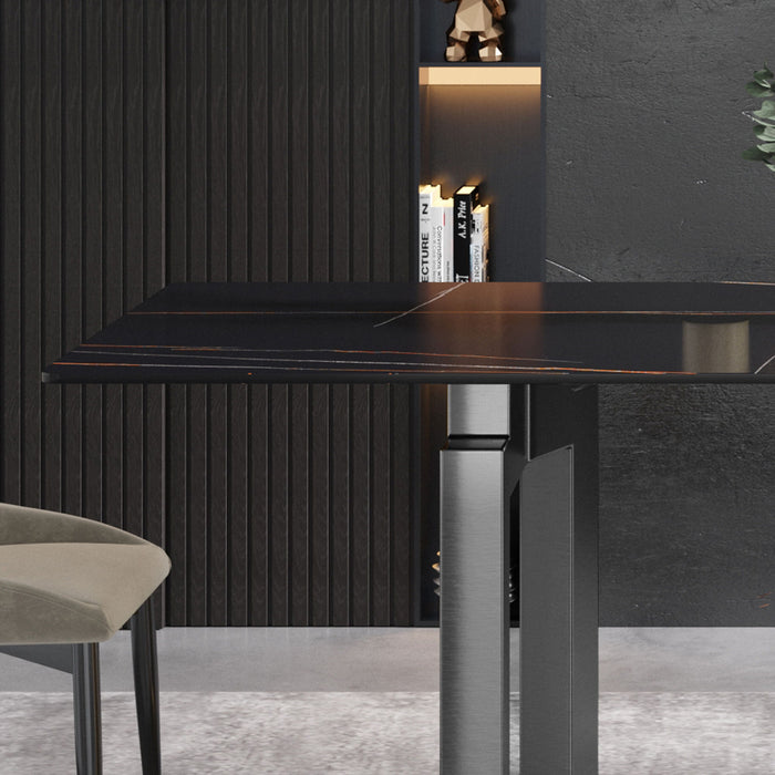 Modern Artificial Stone Black Straight Edge Metal Leg Dining Table