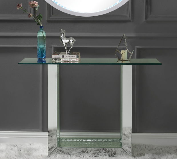 Nysa - Glam Mirrored / Faux Crystal Console Table - Silver / Clear