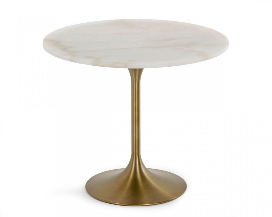 Rounded Marble And Metal Dining Table - White / Gold