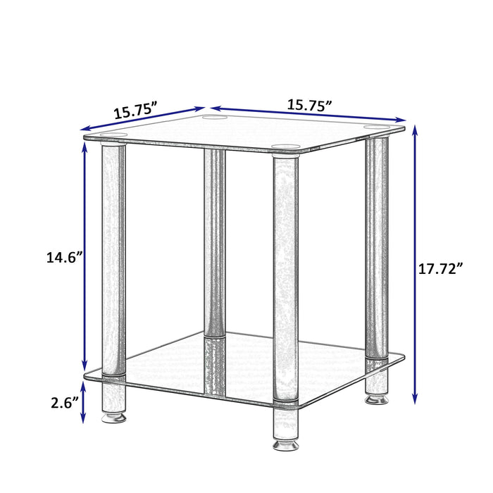 2 Piece Side Table, 2 Tier Space End Table, Modern Night Stand, Sofa Table, Side Table With Storage Shelve - Black