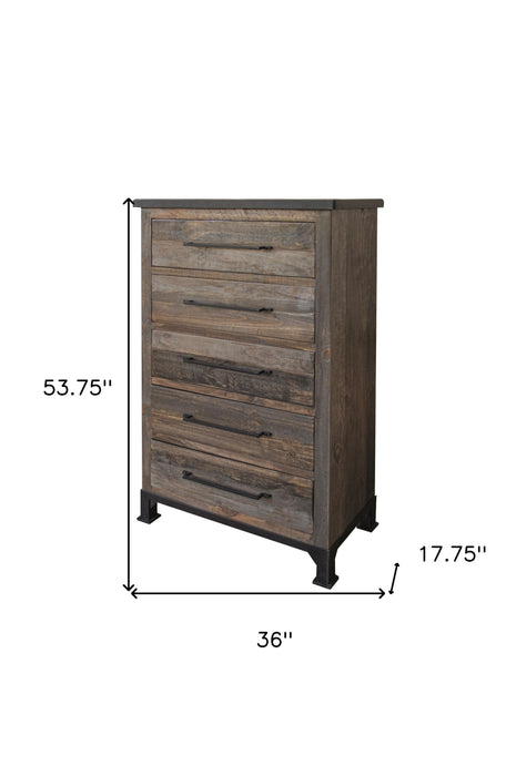 Solid Wood, Five Drawer Chest - Gray