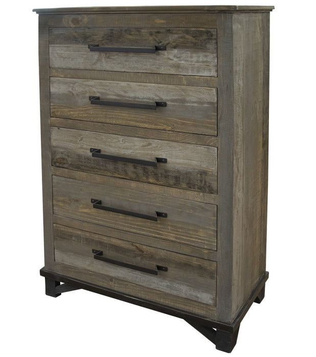 Solid Wood, 5 Drawer Chest - Gray