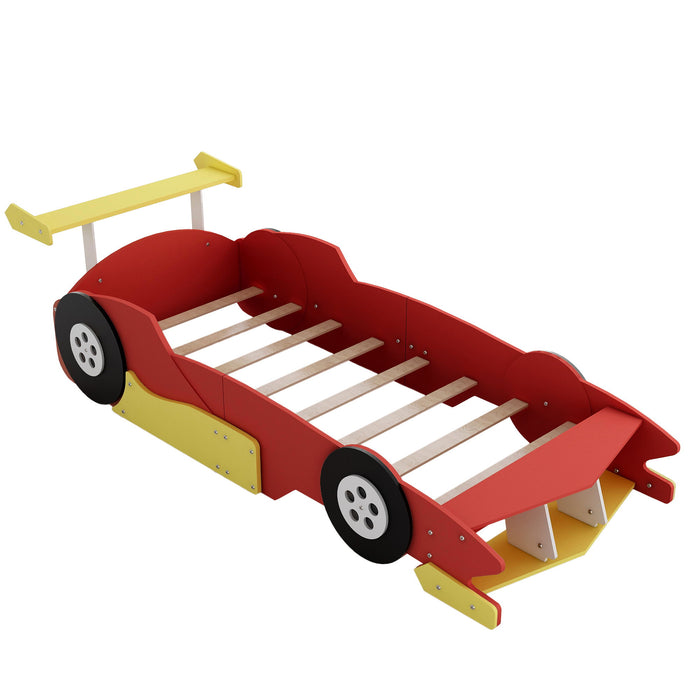 Twin Size Race Car-Shaped Platform Bed With Wheels