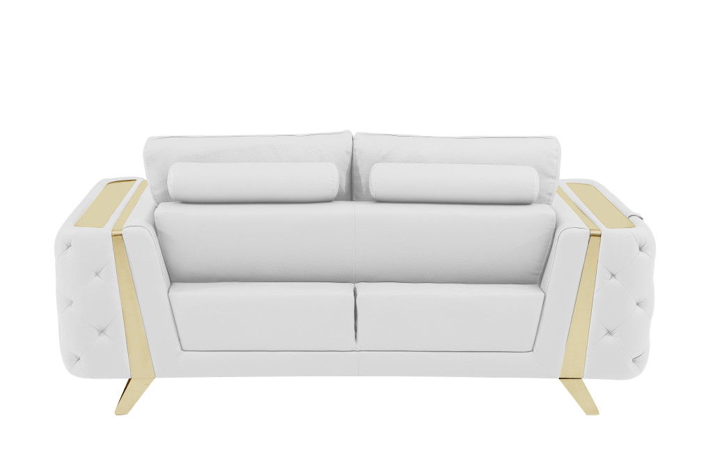 Genuine Leather Loveseat - White / Gold