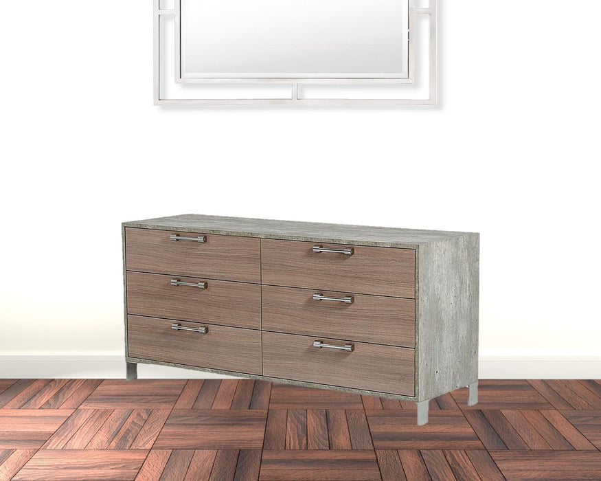 Gray Solid Wood Six Drawer Dresser - Brown Oak