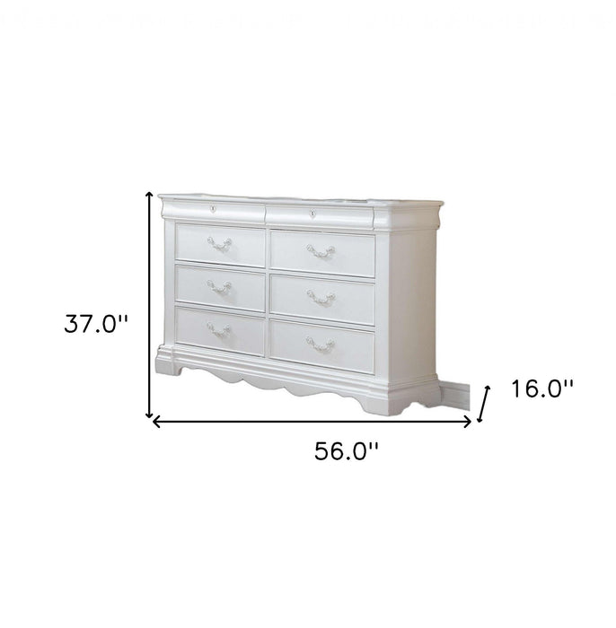 Wood Eight Drawer Double Dresser - White