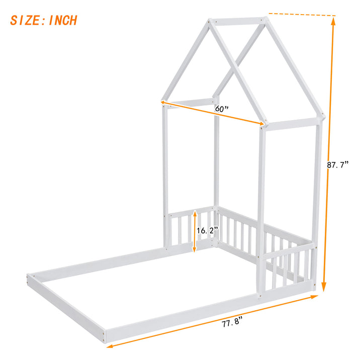 House-Shaped Roof Headboard Floor Bed, (Without Slats)