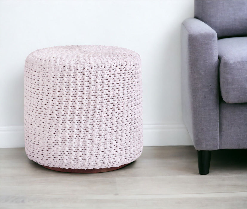 Cotton Blend Round Pouf Ottoman - White