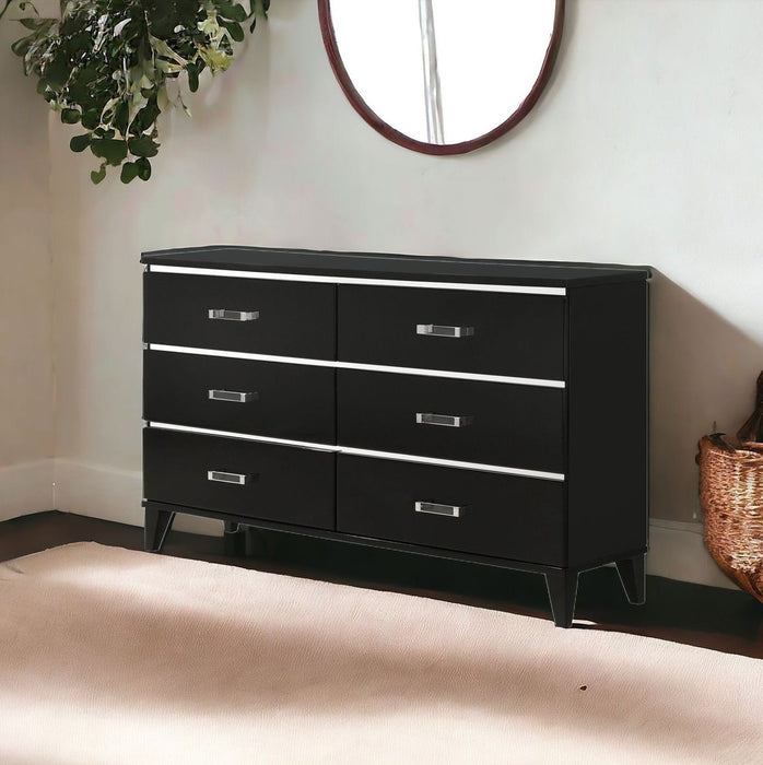 Solid And Manufactured Wood Six Drawer Double Dresser - Black / Silver