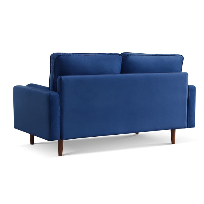 Velvet Sofa And Toss Pillows With Dark Brown Legs - Blue