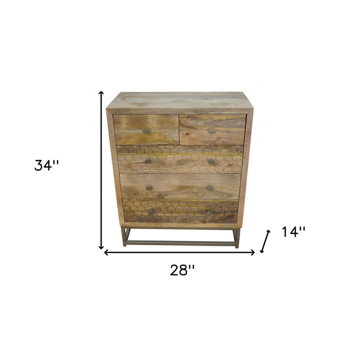 Solid Wood Five Drawer Gentleman'S Chest - Brown