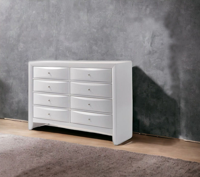 Solid Wood Eight Drawer Double Dresser - White