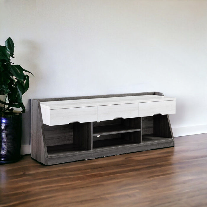 Particle Board Cabinetenclosed Storage TV Stand - White Oak / Distressed Gray