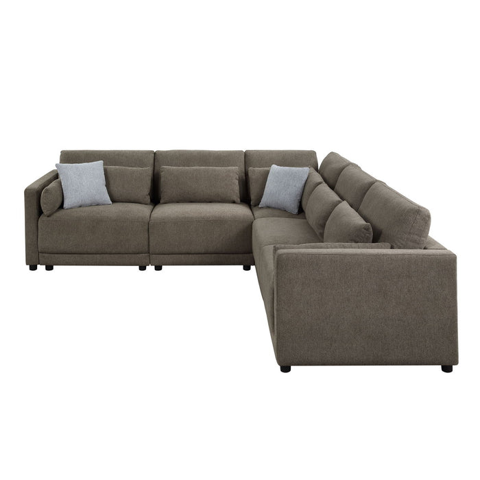 Rylie - Linen Modular Sectional Sofa With Toss Pillows - Brown