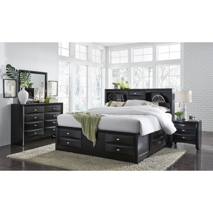 Solid Wood King Eight Drawers Bed - Black