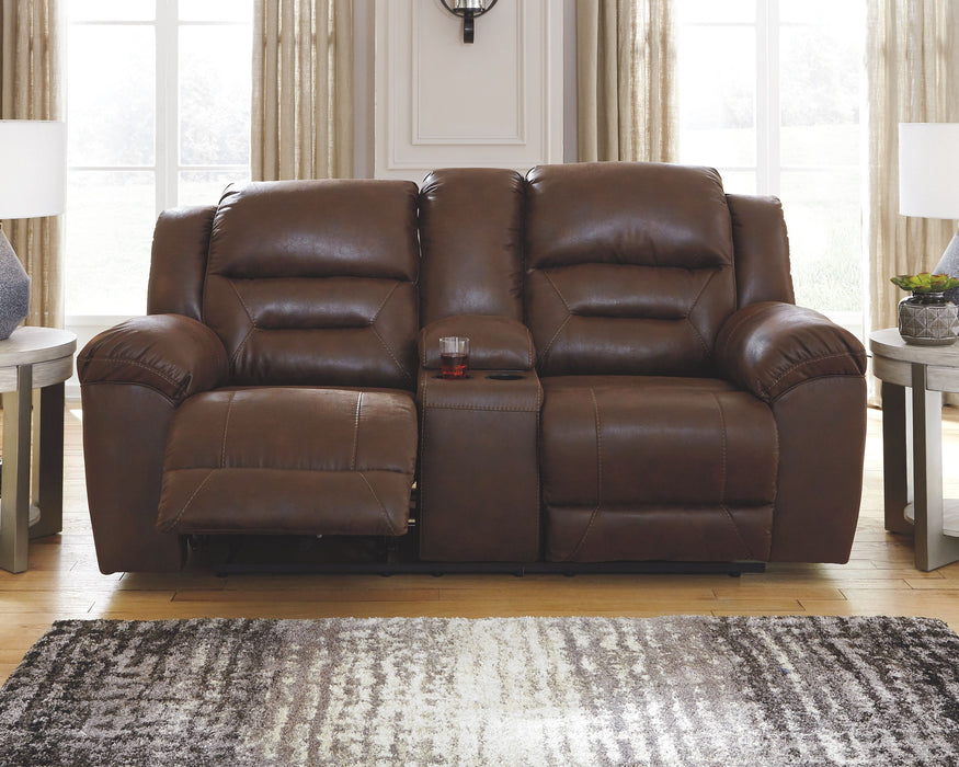 Stoneland - Chocolate - Dbl Power Reclining Loveseat With Console - Faux Leather