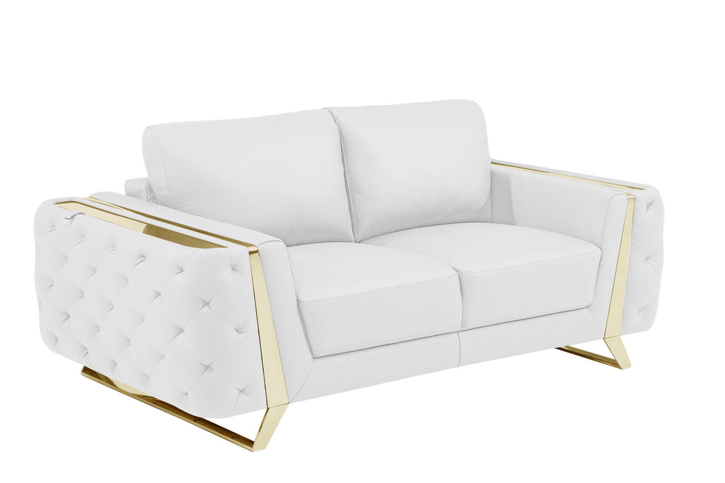 Genuine Leather Loveseat - White / Gold