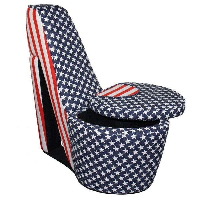 Patriotic Print 1 High Heel Shoe Storage Chair - Red White and Blue