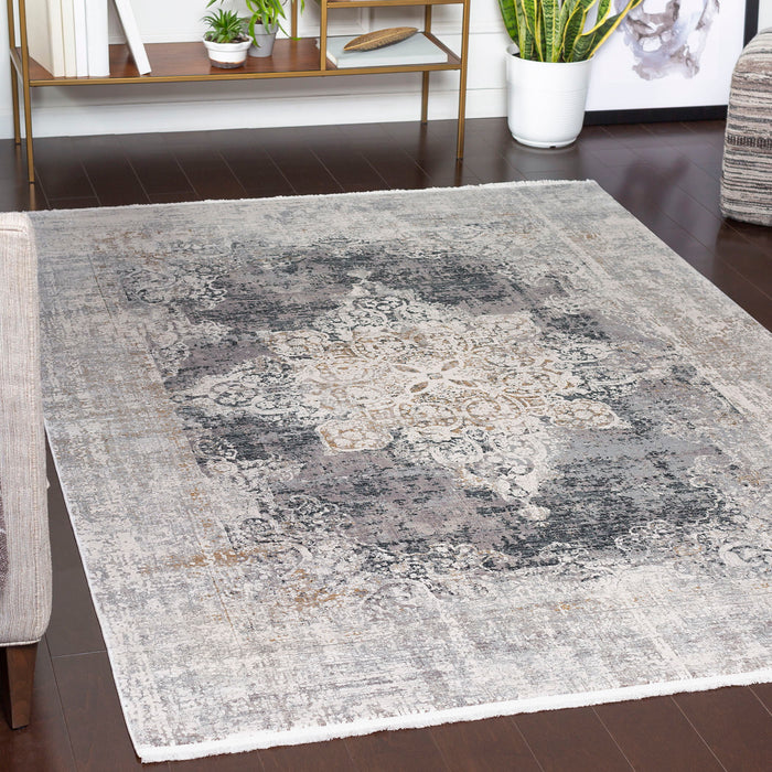 Poneto - Traditional 9.5 X 13 Rug - Pearl Silver