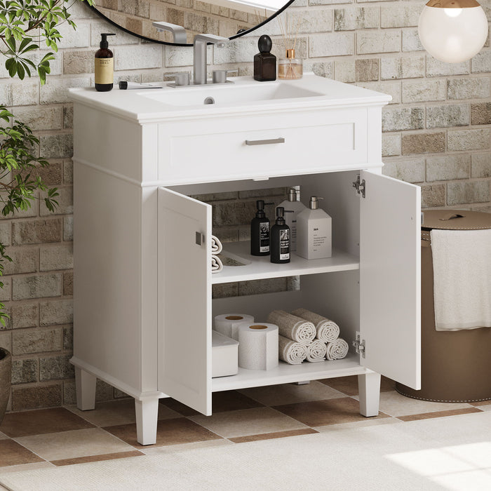 Bathroom Vanity With Ceramic Basin, Soft Close Door And Adjustable Shelves