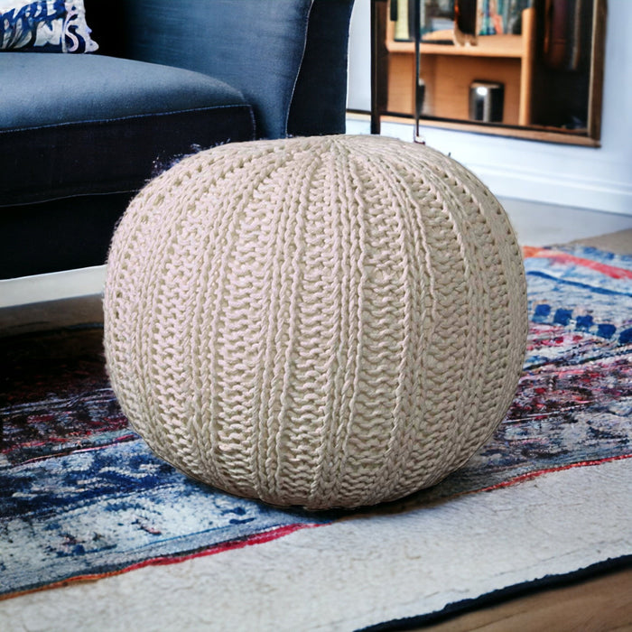 Cotton Round Ottoman - Beige