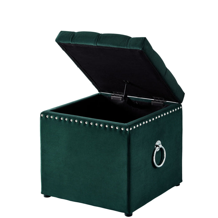 Tufted Velvet Storage - Hunter Green / Black