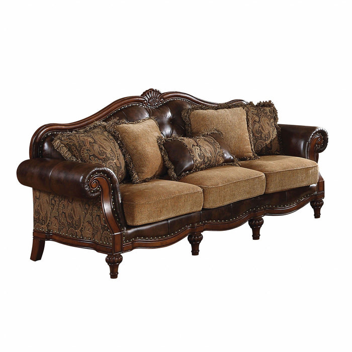 Faux Leather Sofa With Wood Brown Legs - Brown