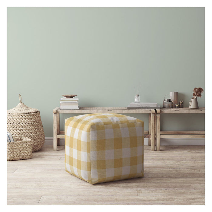 Canvas Gingham Pouf Ottoman - Yellow / White