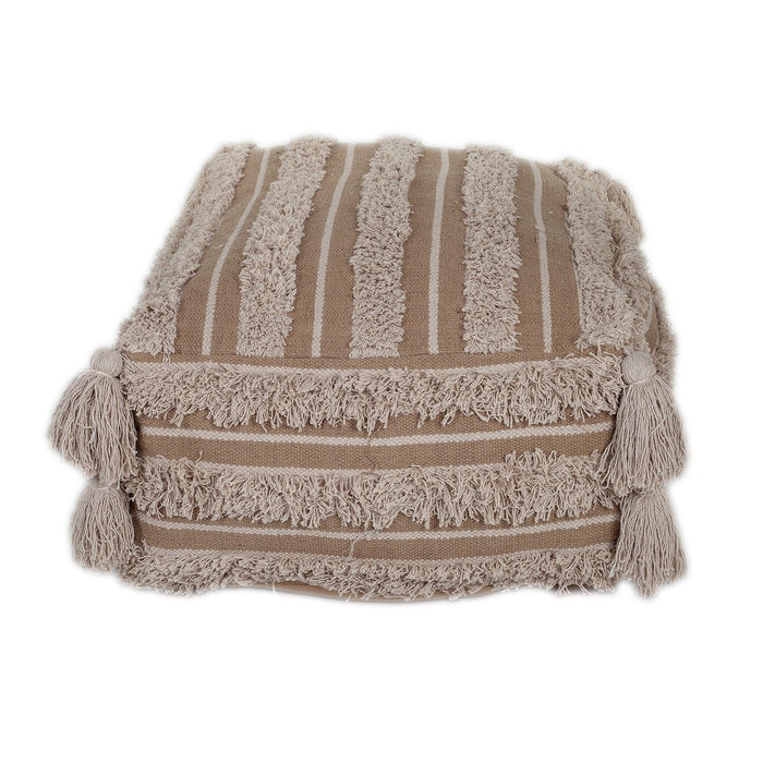 Fringe Striped Pouf - Camel