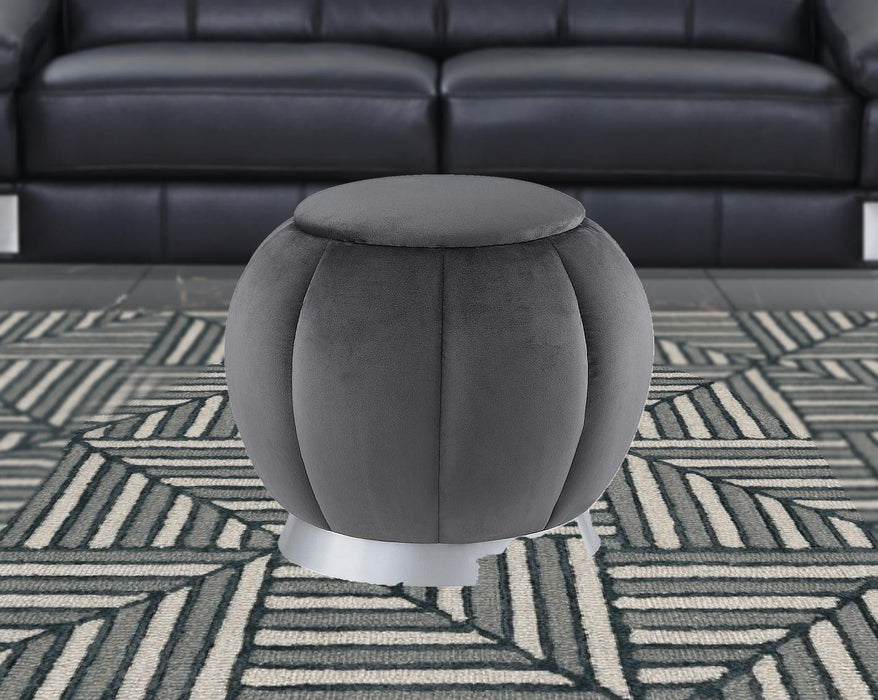 Velvet Round Ottoman - Silver / Gray